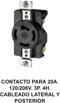 CONTACTO PARA 20A. 120/208V. 3P. 4H. CABLEADO LATERAL Y POSTERIOR