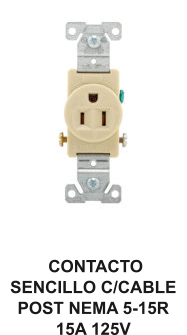 CONTACTO SENCILLO C/CABLE POST NEMA 5-15R 15A 125V